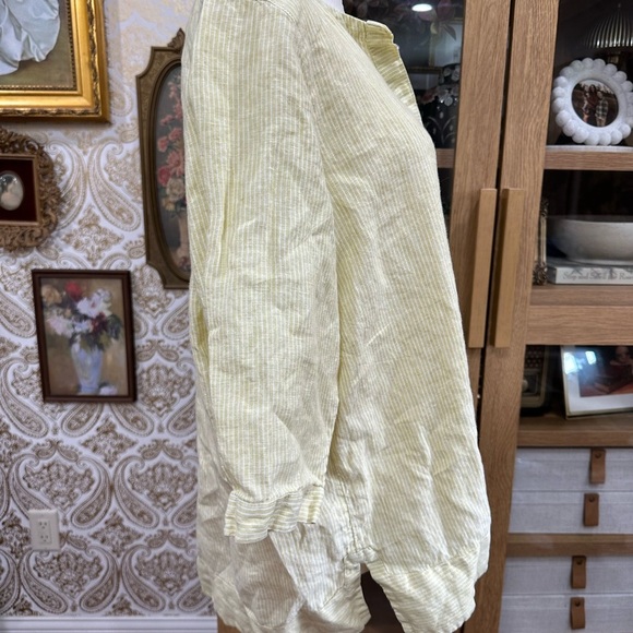 J Jill Women’s 100% Linen Butter Yellow Striped Shirt size Large - Picture 3 of 6